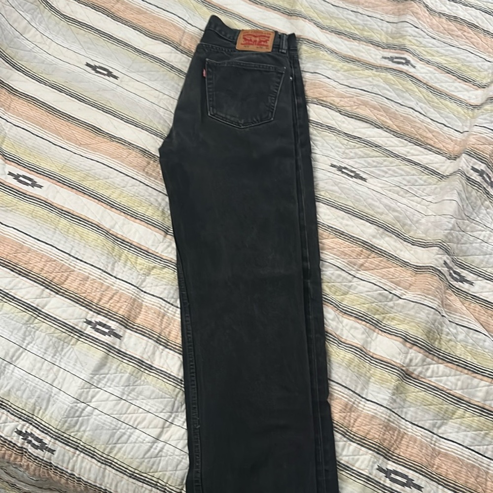 Levis Jeans Mens 33x33 Black Pants 505 Straight Faded Denim Stretch Tag 34x34